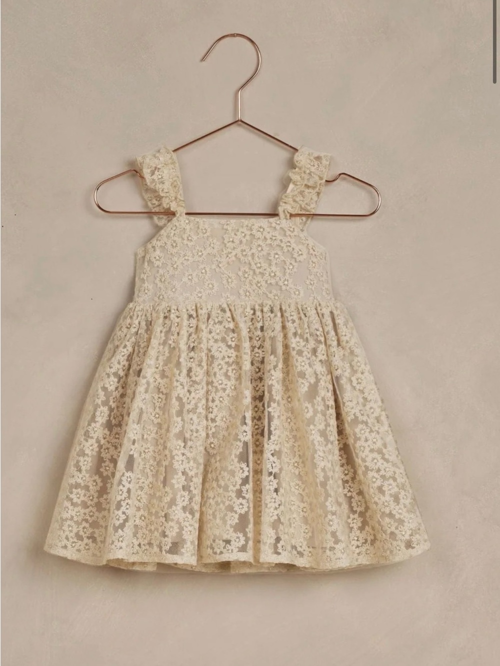 Elegant Girls Lace Ruffle Strap Dress in Cream